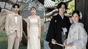 和装と洋装の新郎新婦