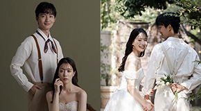 洋装の新婦と新郎新婦