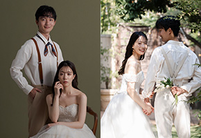 洋装の新婦と新郎新婦